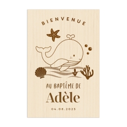 Panneau d'accueil en bois à personnaliser baptême mer baleine