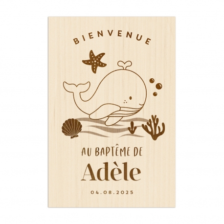 Panneau d'accueil en bois à personnaliser baptême mer baleine