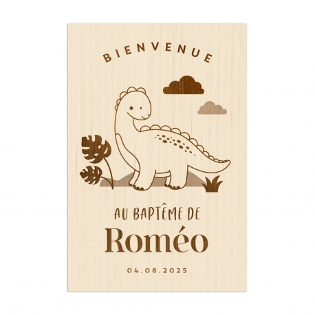 Panneau de bienvenue personnalisé en bois dinosaure