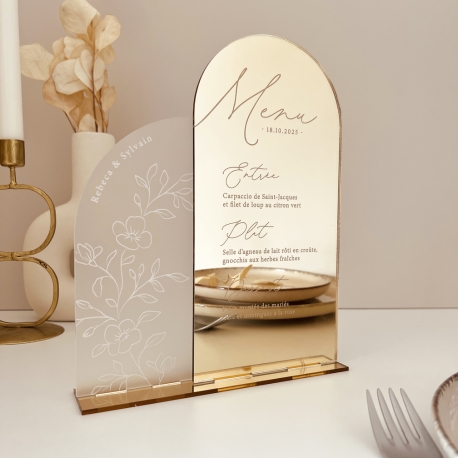 Menu mariage plexiglas sur socle