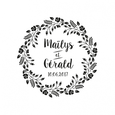Tampon mariage personnalisé couronne fleurie automne