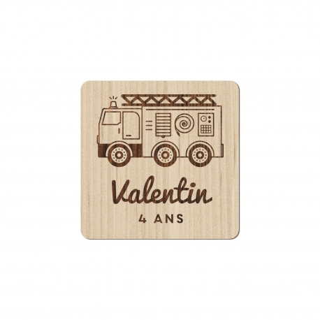 Magnet en bois personnalisé camion de pompier
