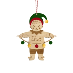 Suspension de Noël personnalisé lutin du Père Noël