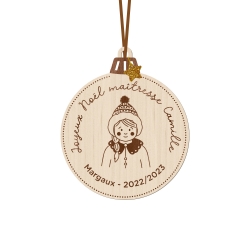 Boule de Noël en bois personnalisé cadeau maîtresse