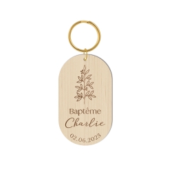 Porte-clé baptême personnalisé brin de laurier