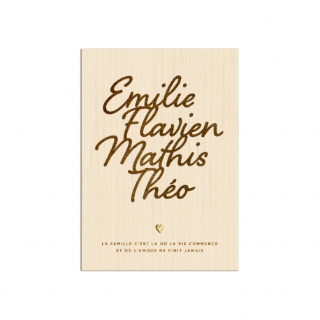 Affiche en bois personnalisée prénoms famille, décoration murale originale
