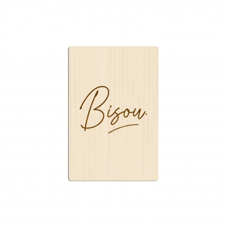 Carte postale en bois Bisou, cadeau St Valentin