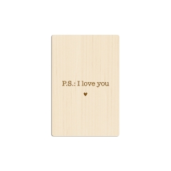 Carte postale en bois PS I love you, cadeau original Saint-Valentin