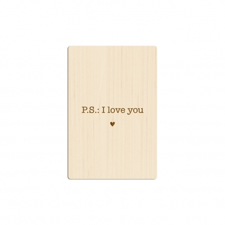 Carte postale en bois PS I love you, cadeau original Saint-Valentin
