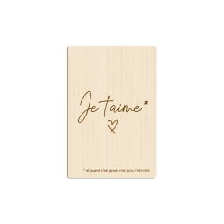 Carte postale en bois Je t'aime, cadeau Saint Valentin