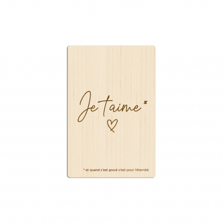 Carte postale en bois Je t'aime, cadeau Saint Valentin