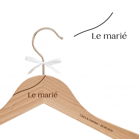 Cintre marié personnalisé en bois, mariage line élégant