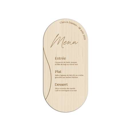 Menu de mariage en bois à personnaliser