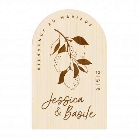 Panneau de bienvenue en bois mariage citrons