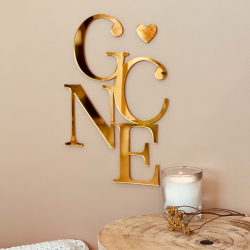 Décoration murale personnalisée initiales famille ou couple, décoration en plexiglas doré