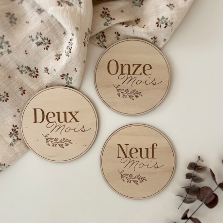 Cartes étapes en bois rondes, photo souvenir de bébé