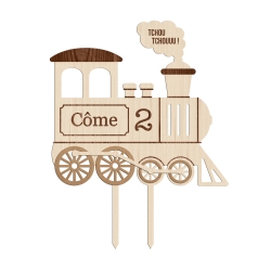 Cake topper en bois locomotive anniversaire train
