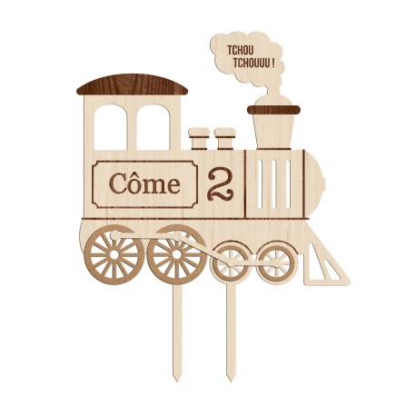 Cake topper en bois locomotive anniversaire train