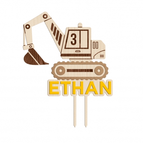 Cake topper personnalisé pelleteuse anniversaire engins de chantier