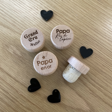 Bouchons bouteille personnalisés bois et liège, cadeau papa