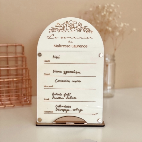 Semainier réutilisable en bois personnalisé, cadeau maîtresse