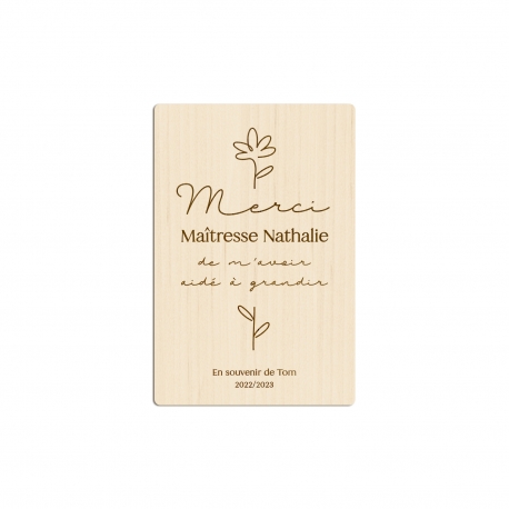 Carte postale en bois Merci Maîtresse/Maître