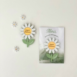 Magnet marguerite personnalisé, remerciements maîtresse, nounou, atsem