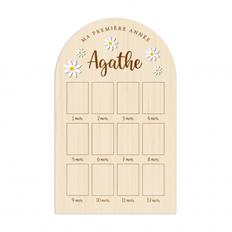 Panneau en bois personnalisé première année, thème marguerite