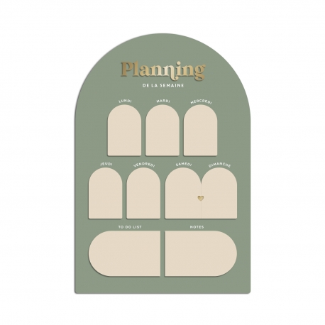 Semainier mural, planning hebdomadaire plexiglas sauge
