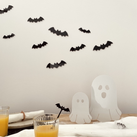 Lot de 3 chauve-souris plexiglas noir, décoration Halloween
