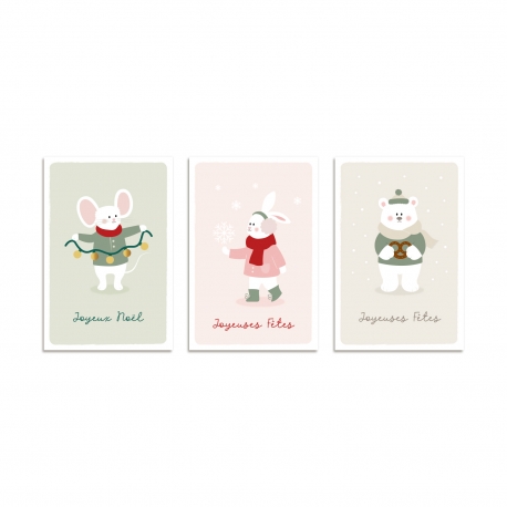 Cartes de voeux de No&euml;l ours, lapin et souris