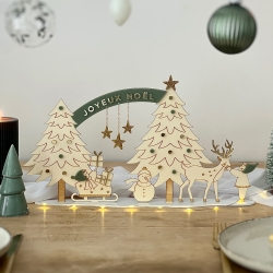 Décoration table de Noël, centre de table en bois