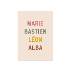 Affiche en plexiglas prénoms famille, décoration murale colorée