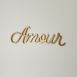 Enseigne Amour métallisé or, mot mural
