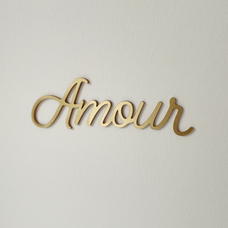 Enseigne Amour métallisé or, mot mural