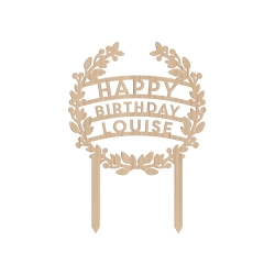 Cake topper personnalisé happy birthday anniversaire couronne de fleurs