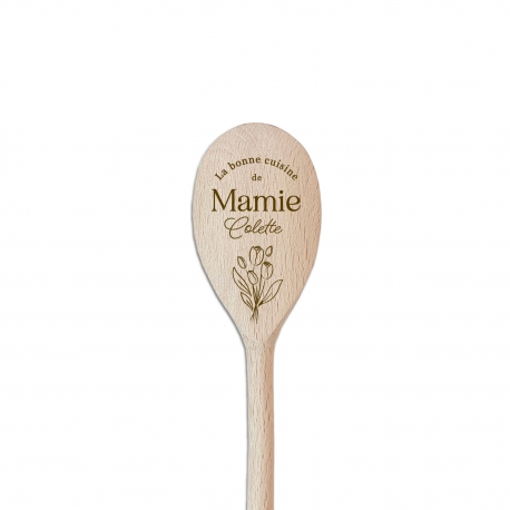 Cadeau fête des grand-mères, cuillère en bois personnalisée tulipes