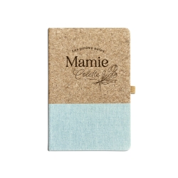 Cahier en liège et lin personnalisé, cadeau utile Mamie
