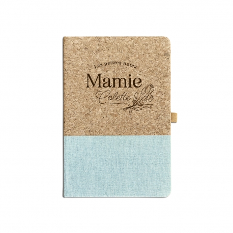 Cahier en liège et lin personnalisé, cadeau utile Mamie