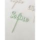 Cake topper anniversaire prénom vert pastel et blanc