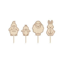Lot de cake toppers en bois animaux de Pâques