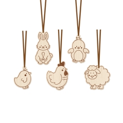 Ornements animaux en bois, décorations arbre de Pâques