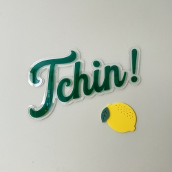 Enseigne style néon en plexiglas Tchin!, collection apéro Happy hour