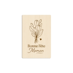 Cadeau Maman, carte postale en bois illustration tulipes