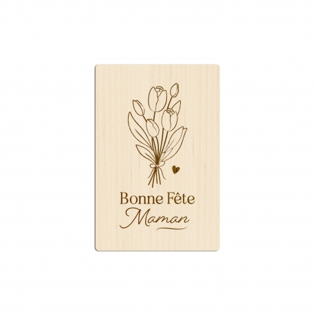 Cadeau Maman, carte postale en bois illustration tulipes
