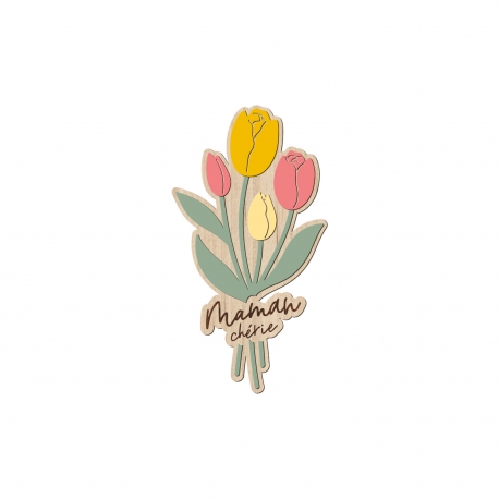 Magnet en bois bouquet de tulipes, cadeau fête des mères
