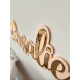 Enseigne prénom bi-matières socle beige lettrage miroir champagne