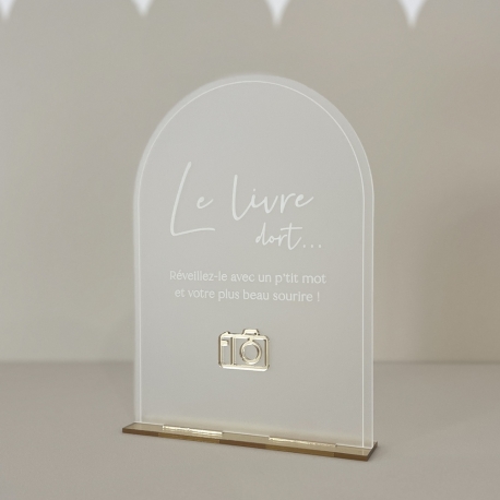 Petit panneau mariage sur socle, Le livre dort...