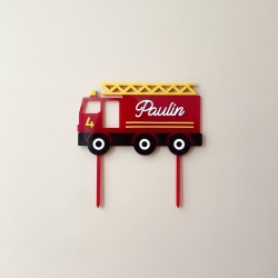 Cake topper en plexiglas personnalisé, thème pompier 