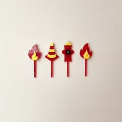 Lot de 4 piques pompier, anniversaire enfant pompier